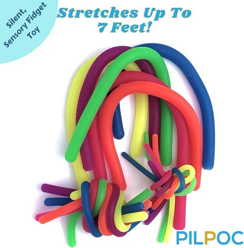 PILPOC Unbreakable Monkey Noodles Super Stretchy String Sensory Silent Fidget Toy - for Increased Focus, Released Stress, Anxiety, Sensory Kids & Adults, ADHD, Autism (18 Pack) Ramen Monkey Noodle in Kuwait