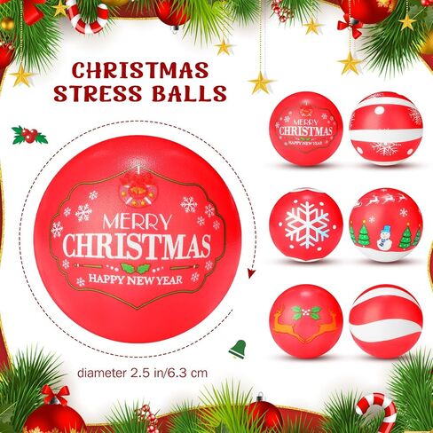 Liliful 60 Pcs Christmas Stress Balls 2.5'' Santa Snowman Snowflake Foam Pu Stress Balls Christmas Squishy Balls Relief Toys Xmas Party Favors Stocking Stuffer Filler Gifts for Girls Boys, 6 Styles in Saudi Arabia