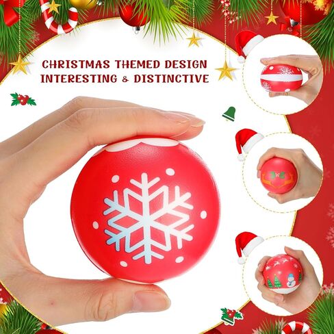 Liliful 60 Pcs Christmas Stress Balls 2.5'' Santa Snowman Snowflake Foam Pu Stress Balls Christmas Squishy Balls Relief Toys Xmas Party Favors Stocking Stuffer Filler Gifts for Girls Boys, 6 Styles in Saudi Arabia
