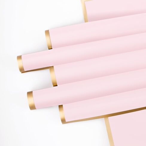 20 قطعة من ورق تغليف الزهور من fuceury توفر ورق تغليف زهور مقاوم للماء مع شريط وبطاقات مقاس 22.8 × 22.8 بوصة (وردي مع حافة ذهبية) in Kuwait