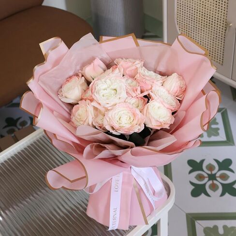 20 قطعة من ورق تغليف الزهور من fuceury توفر ورق تغليف زهور مقاوم للماء مع شريط وبطاقات مقاس 22.8 × 22.8 بوصة (وردي مع حافة ذهبية) in Kuwait