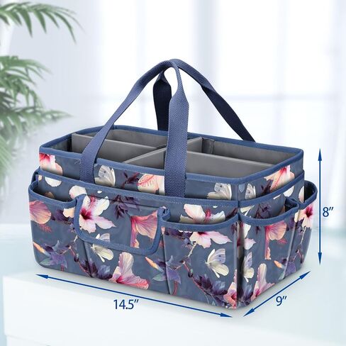 FINPAC Craft Storage Tote Bag with Multiple Pockets, Scrapbooking Carrying Case Storage Caddy with Handle for Sewing, Art, Desktop, Baby Care Supplies (Spring Bloom) in Kuwait