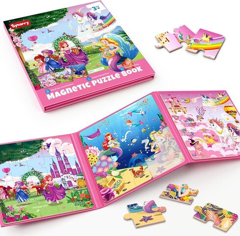 SYNARRY Unicorn Mermaid Princess Magnetic Puzzles for Kids 3-5, Travel Toys | 20-Piece Magnetic Travel Puzzle for Kids Ages 4-6, Car Airplane Road Trip Activities, Quiet Time Toys, Girls Birthday Gifts in Saudi Arabia