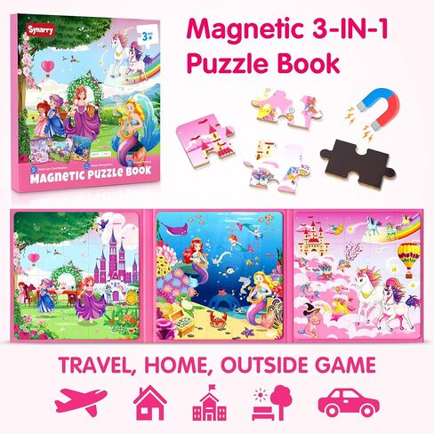 SYNARRY Unicorn Mermaid Princess Magnetic Puzzles for Kids 3-5, Travel Toys | 20-Piece Magnetic Travel Puzzle for Kids Ages 4-6, Car Airplane Road Trip Activities, Quiet Time Toys, Girls Birthday Gifts in Saudi Arabia