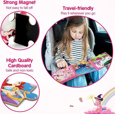 SYNARRY Unicorn Mermaid Princess Magnetic Puzzles for Kids 3-5, Travel Toys | 20-Piece Magnetic Travel Puzzle for Kids Ages 4-6, Car Airplane Road Trip Activities, Quiet Time Toys, Girls Birthday Gifts in Saudi Arabia