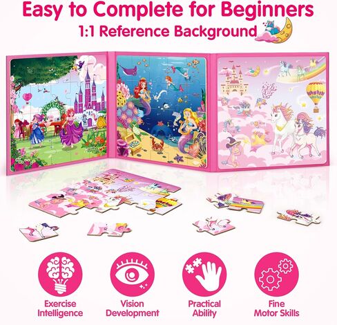 SYNARRY Unicorn Mermaid Princess Magnetic Puzzles for Kids 3-5, Travel Toys | 20-Piece Magnetic Travel Puzzle for Kids Ages 4-6, Car Airplane Road Trip Activities, Quiet Time Toys, Girls Birthday Gifts in Saudi Arabia