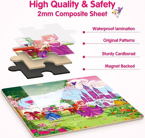 SYNARRY Unicorn Mermaid Princess Magnetic Puzzles for Kids 3-5, Travel Toys | 20-Piece Magnetic Travel Puzzle for Kids Ages 4-6, Car Airplane Road Trip Activities, Quiet Time Toys, Girls Birthday Gifts in Saudi Arabia