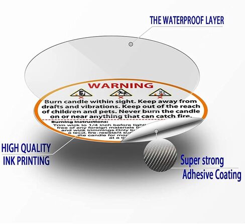 500 قطعة من ملصقات تحذير الشموع 2 انش، ملصقات تحذير للشموع مقاومة للماء، ملصقات امان للشموع، مطبوعة بوضوح، سهلة القراءة، لصق بإحكام، لا تسقط in Kuwait