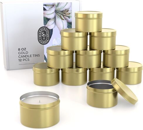 Candle Tins with Lids - 12 PCS 8oz Gold Seamless Candle Containers for Making Candles - Elegant Metal Candle Jars in Bulk for Candle Making - Candle Supplies for DIY Candle Making in Saudi Arabia