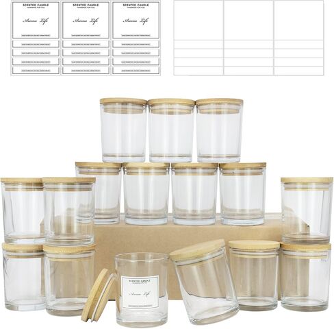 15pack, 7oz Thickened Glass Candle Jars with Bamboo Lids, Clear Candle Containers, Candle Vessels for Hand Candle Making DIY Craft in Kuwait