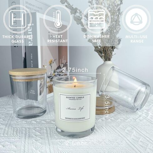 15pack, 7oz Thickened Glass Candle Jars with Bamboo Lids, Clear Candle Containers, Candle Vessels for Hand Candle Making DIY Craft in Kuwait