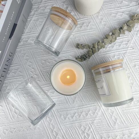 15pack, 7oz Thickened Glass Candle Jars with Bamboo Lids, Clear Candle Containers, Candle Vessels for Hand Candle Making DIY Craft in Kuwait