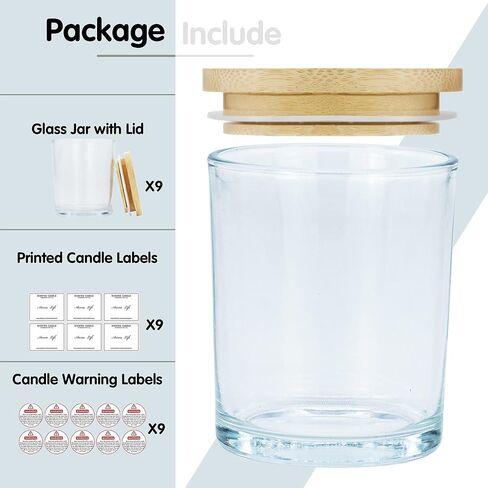 15pack, 7oz Thickened Glass Candle Jars with Bamboo Lids, Clear Candle Containers, Candle Vessels for Hand Candle Making DIY Craft in Kuwait
