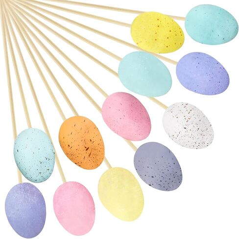 12 Pcs Easter Picks Faux Foam Easter Egg Picks Decorative Pastel Speckled Easter Egg Stems 10.6" Tall for Spring Easter Basket Bouquets Floral Arrangement Centerpiece Wreath in Saudi Arabia