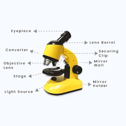 Moonshotjr Moonscope - مجهر بصري للأطفال، تكبير عالي 40X 100X 640X، مجهر للمبتدئين، مجموعة STEM | رأس دوار، صندوق مكتب، حامل للهاتف المحمول – مجموعة للتجربة العلمية (أصفر) in Kuwait