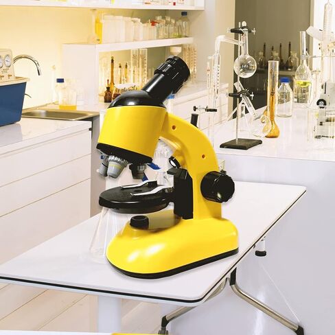 Moonshotjr Moonscope - مجهر بصري للأطفال، تكبير عالي 40X 100X 640X، مجهر للمبتدئين، مجموعة STEM | رأس دوار، صندوق مكتب، حامل للهاتف المحمول – مجموعة للتجربة العلمية (أصفر) in Kuwait