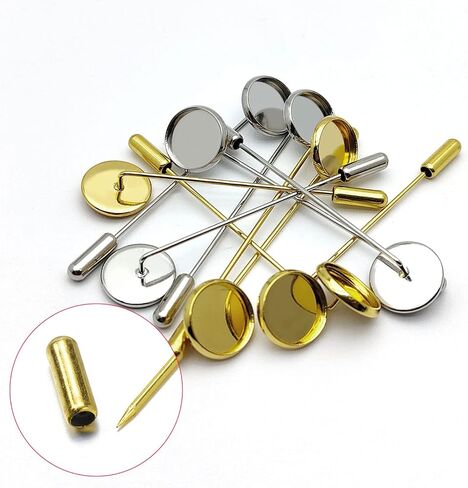 60PCS Flat Round Tray Lapel Pin Round Tray Brooch Pin Stick Stainless Steel Brooch Pin Needle Suit Round Safety Stick Pins Brooch for Tie Hat Pin Scarf Badge (Gold, Silver, Antique Bronze) in Kuwait