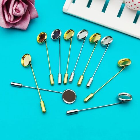 60PCS Flat Round Tray Lapel Pin Round Tray Brooch Pin Stick Stainless Steel Brooch Pin Needle Suit Round Safety Stick Pins Brooch for Tie Hat Pin Scarf Badge (Gold, Silver, Antique Bronze) in Kuwait