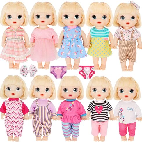 Alive Cute Baby Doll Clothes and Accessories, 10 Set Baby Dolls Alive Clothes Dress Pajamas for 12 13 14 inch Dolls Kids Gifts in Kuwait