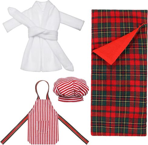 Sleeping Bag Christmas Accessory for Elf Doll, Including Christmas Doll Sleeping Bag, Bathrobe, Apron and Cap, Christmas Elf Doll Sleeping Bag Set for Elf Doll Clothes Kit (Plaid Style) in Saudi Arabia