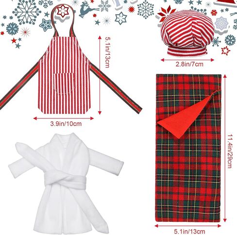 Sleeping Bag Christmas Accessory for Elf Doll, Including Christmas Doll Sleeping Bag, Bathrobe, Apron and Cap, Christmas Elf Doll Sleeping Bag Set for Elf Doll Clothes Kit (Plaid Style) in Saudi Arabia