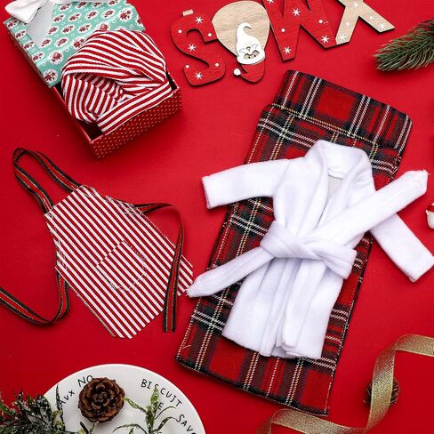Sleeping Bag Christmas Accessory for Elf Doll, Including Christmas Doll Sleeping Bag, Bathrobe, Apron and Cap, Christmas Elf Doll Sleeping Bag Set for Elf Doll Clothes Kit (Plaid Style) in Saudi Arabia