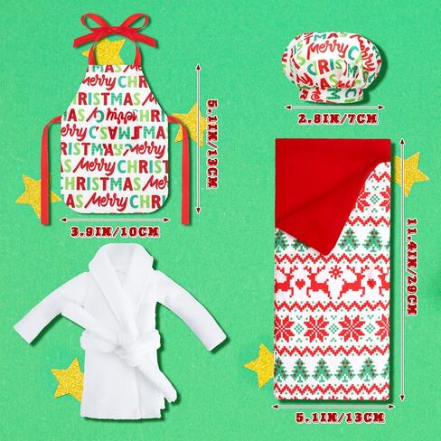 Sleeping Bag Christmas Accessory for Elf Doll, Including Christmas Doll Sleeping Bag, Bathrobe, Apron and Cap, Christmas Elf Doll Sleeping Bag Set for Elf Doll Clothes Kit (Plaid Style) in Saudi Arabia
