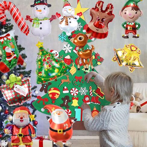 12Pcs Christmas Foil Balloons Party Decorations Santa Reindeer Snowman Christmas Tree Balloon Decoration, Xmas Winter Theme Birthday Baby Shower Christmas Holiday Party Supplies Decorations in Kuwait