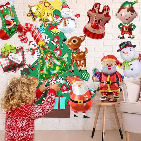12Pcs Christmas Foil Balloons Party Decorations Santa Reindeer Snowman Christmas Tree Balloon Decoration, Xmas Winter Theme Birthday Baby Shower Christmas Holiday Party Supplies Decorations in Kuwait