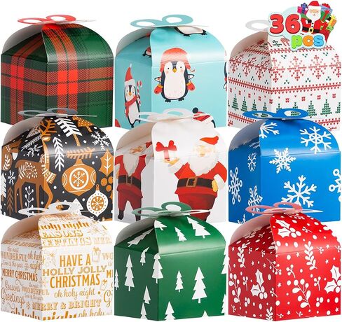 JOYIN 36 PCS Christmas Goody Gift Boxes with Bow, Folding Candy Box, Paper Treat Cookie Boxes for Christmas Xmas Holiday Wedding Decoration, Kids' School Classrooms Party Favors in Saudi Arabia