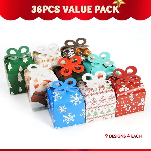 JOYIN 36 PCS Christmas Goody Gift Boxes with Bow, Folding Candy Box, Paper Treat Cookie Boxes for Christmas Xmas Holiday Wedding Decoration, Kids' School Classrooms Party Favors in Saudi Arabia
