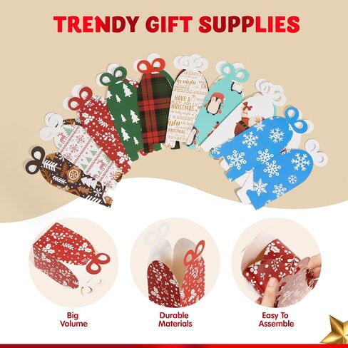 JOYIN 36 PCS Christmas Goody Gift Boxes with Bow, Folding Candy Box, Paper Treat Cookie Boxes for Christmas Xmas Holiday Wedding Decoration, Kids' School Classrooms Party Favors in Saudi Arabia