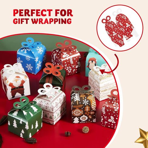 JOYIN 36 PCS Christmas Goody Gift Boxes with Bow, Folding Candy Box, Paper Treat Cookie Boxes for Christmas Xmas Holiday Wedding Decoration, Kids' School Classrooms Party Favors in Saudi Arabia