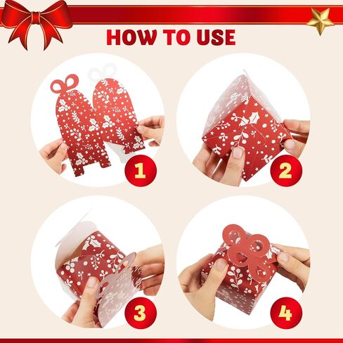 JOYIN 36 PCS Christmas Goody Gift Boxes with Bow, Folding Candy Box, Paper Treat Cookie Boxes for Christmas Xmas Holiday Wedding Decoration, Kids' School Classrooms Party Favors in Saudi Arabia