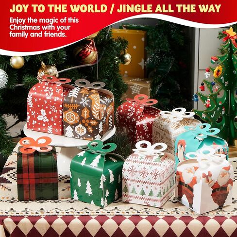JOYIN 36 PCS Christmas Goody Gift Boxes with Bow, Folding Candy Box, Paper Treat Cookie Boxes for Christmas Xmas Holiday Wedding Decoration, Kids' School Classrooms Party Favors in Saudi Arabia