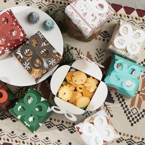 JOYIN 36 PCS Christmas Goody Gift Boxes with Bow, Folding Candy Box, Paper Treat Cookie Boxes for Christmas Xmas Holiday Wedding Decoration, Kids' School Classrooms Party Favors in Saudi Arabia