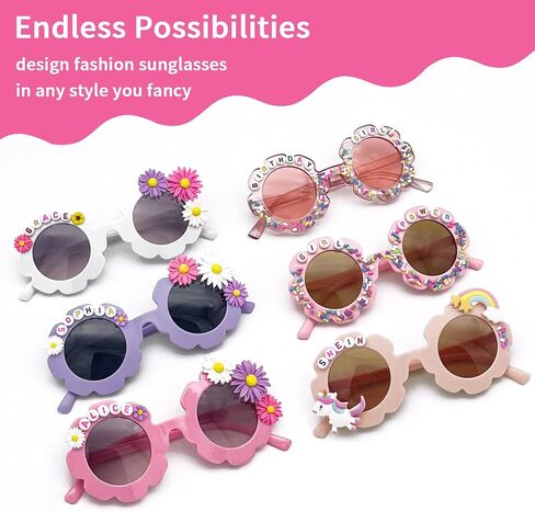 EMUFOOK 200pcs DIY Kids النظارات الشمسية صنع عدة هدايا عيد ميلاد للأطفال للفتيات من عمر 5-12 سنة نظارات شمسية على شكل زهرة مع حرف ديزي خرز الحلوى هدايا الحفلات الفنون والحرف اليدوية للأطفال الذين تتراوح أعمارهم بين 5 6 7 8 9 10 11 12 in Kuwait