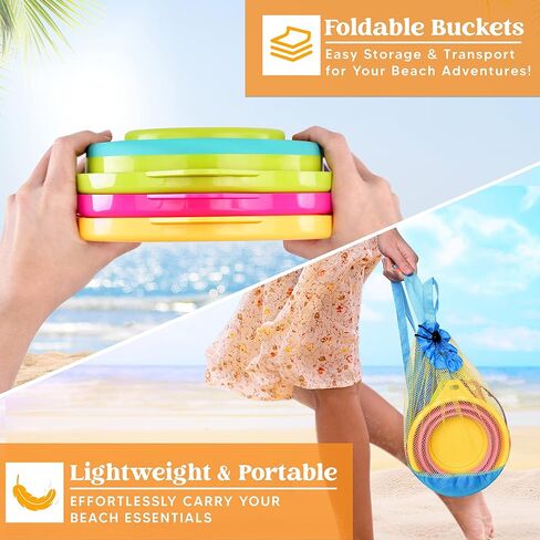 JOYIN 3 Packs Foldable Pail Bucket with Shovels & Mesh Bag, Collapsible Buckets Multi Purpose for Beach, Camping Gear, Beach Party, Fishing, and Fun Summer Activities (Yellow/Blue/Green) in Saudi Arabia