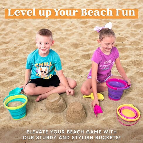 JOYIN 3 Packs Foldable Pail Bucket with Shovels & Mesh Bag, Collapsible Buckets Multi Purpose for Beach, Camping Gear, Beach Party, Fishing, and Fun Summer Activities (Yellow/Blue/Green) in Saudi Arabia