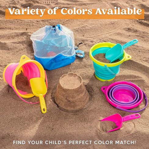 JOYIN 3 Packs Foldable Pail Bucket with Shovels & Mesh Bag, Collapsible Buckets Multi Purpose for Beach, Camping Gear, Beach Party, Fishing, and Fun Summer Activities (Yellow/Blue/Green) in Saudi Arabia