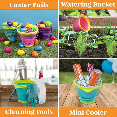 JOYIN 3 Packs Foldable Pail Bucket with Shovels & Mesh Bag, Collapsible Buckets Multi Purpose for Beach, Camping Gear, Beach Party, Fishing, and Fun Summer Activities (Yellow/Blue/Green) in Saudi Arabia