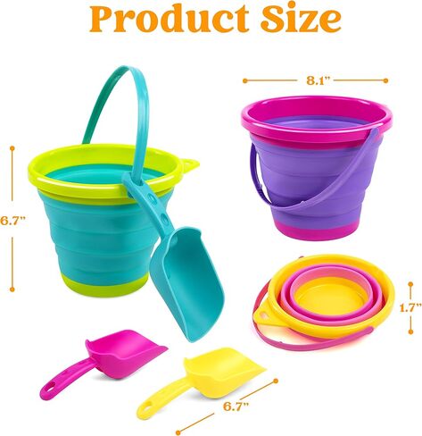 JOYIN 3 Packs Foldable Pail Bucket with Shovels & Mesh Bag, Collapsible Buckets Multi Purpose for Beach, Camping Gear, Beach Party, Fishing, and Fun Summer Activities (Yellow/Blue/Green) in Saudi Arabia