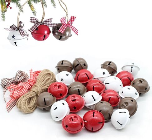 27 مجموعة من أجراس عيد الميلاد مجموعة من أجراس شجرة عيد الميلاد الأحمر والأبيض والبني أجراس لديكور الكريسماس إكليل زهور زينة شجرة عيد الميلاد in Kuwait