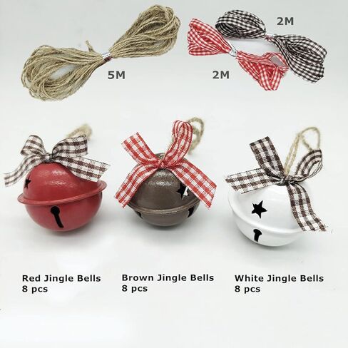 27 مجموعة من أجراس عيد الميلاد مجموعة من أجراس شجرة عيد الميلاد الأحمر والأبيض والبني أجراس لديكور الكريسماس إكليل زهور زينة شجرة عيد الميلاد in Kuwait