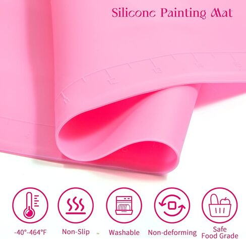 تيجيلت بساط رسم من السيليكون للاطفال - بساط للحرف اليدوية بلون بينك مع لوحة طلاء مدمجة - ادوات رسم منقطة، لوحات طلاء، حامل فرش - محطة فنية للاطفال وسجادة تلوين مائية، مقاس L 20×16.6 انش in Kuwait