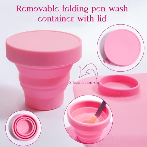 تيجيلت بساط رسم من السيليكون للاطفال - بساط للحرف اليدوية بلون بينك مع لوحة طلاء مدمجة - ادوات رسم منقطة، لوحات طلاء، حامل فرش - محطة فنية للاطفال وسجادة تلوين مائية، مقاس L 20×16.6 انش in Kuwait