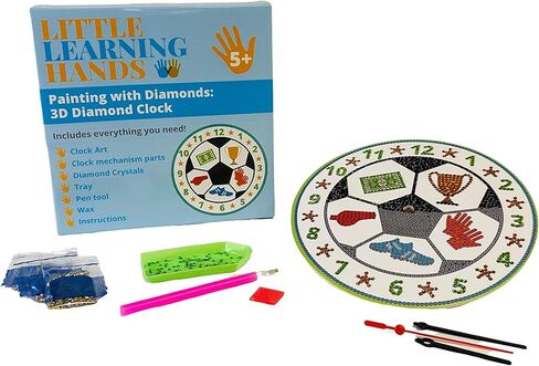 Little Learning Hands Soccer Ball Diamond Painting Kit Soccer Clock| Soccer Mosaic | Kids Crafts with Clock and Diamond Art Kit | Creative Crafts for Kids and Adults | Gifts for Girls and Boys in Kuwait