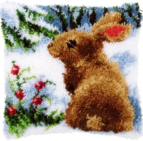 Easter Rabbit Latch Hook Pillow Kits Cushion Throw Pillow Embroidery Craft Kits for Beginner DIY Latch Hook Rug Kit Canvas Carpet Embroidery Gift 43x43cm in Saudi Arabia