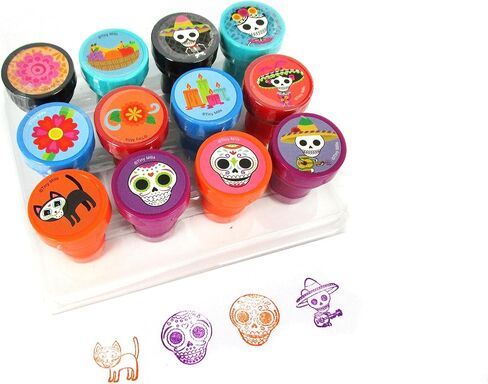 TINYMILLS 12 Pcs Sugar Skulls Stamp Kit for Kids - Day of The Dead Dia de Los Muertos Self Inking Stamps Gift Party Favors in Saudi Arabia