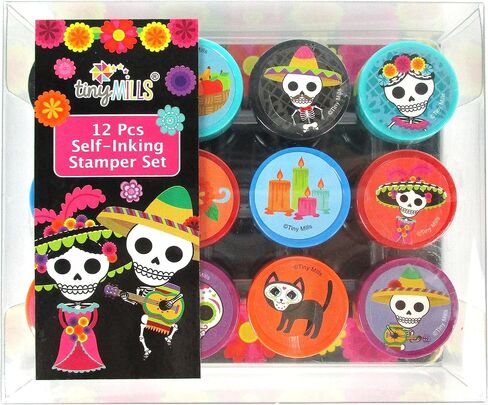 TINYMILLS 12 Pcs Sugar Skulls Stamp Kit for Kids - Day of The Dead Dia de Los Muertos Self Inking Stamps Gift Party Favors in Saudi Arabia